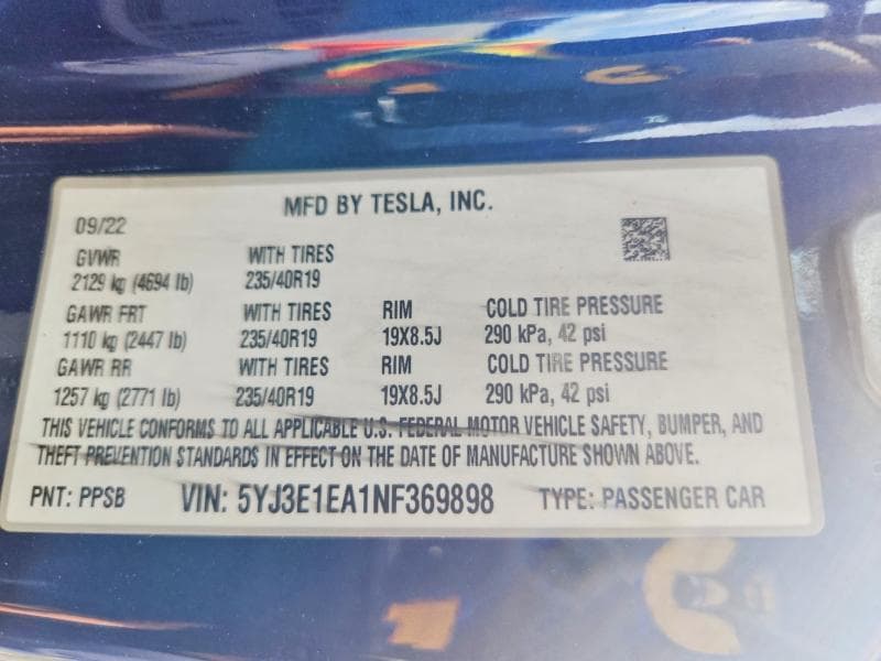 2022 TESLA MODEL 3 13