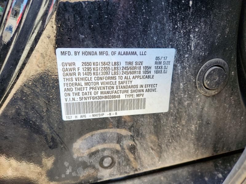 2017 HONDA PILOT EX 13