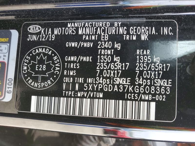 2019 KIA SORENTO L 14