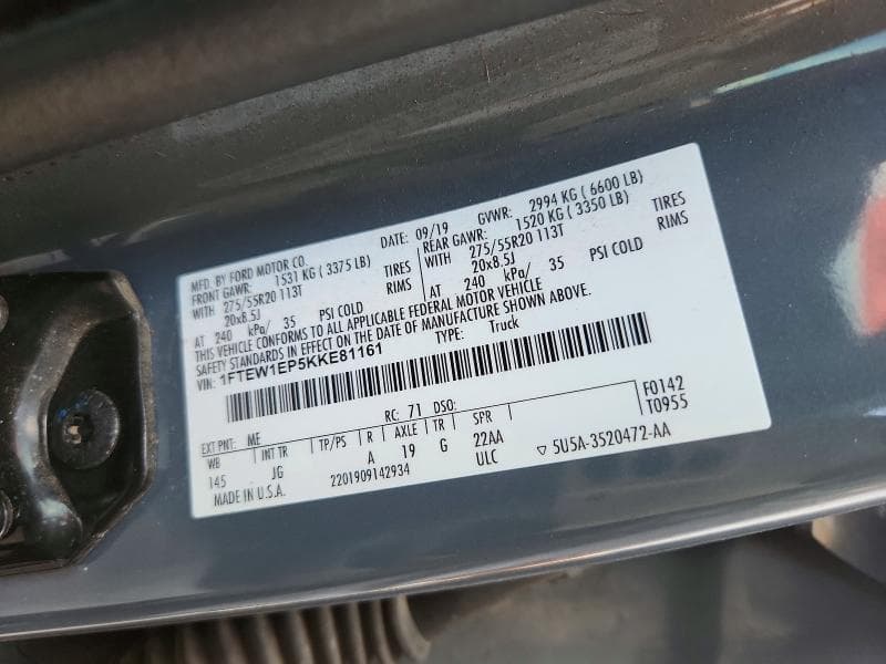 2019 FORD F150 SUPERCREW 12