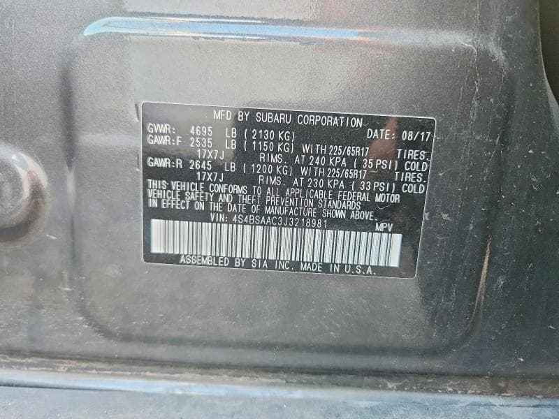 2018 SUBARU OUTBACK 2.5I 12