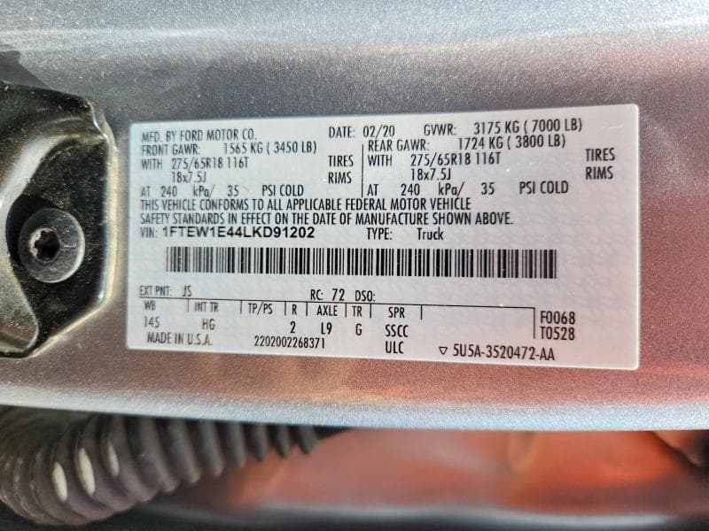 2020 FORD F150 SUPERCREW 12
