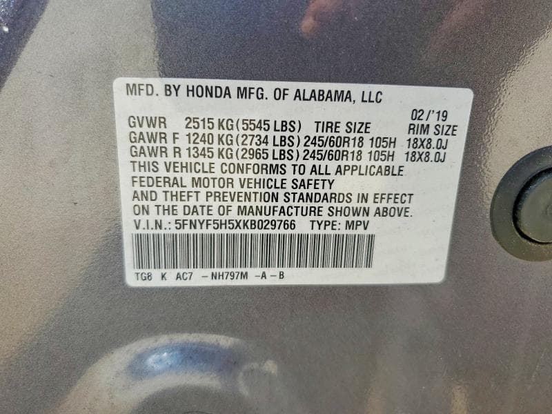 2019 HONDA PILOT EXL 14