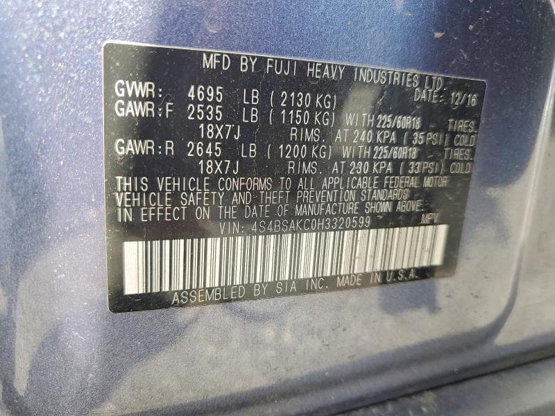 2017 SUBARU OUTBACK 2.5I LIMITED 13