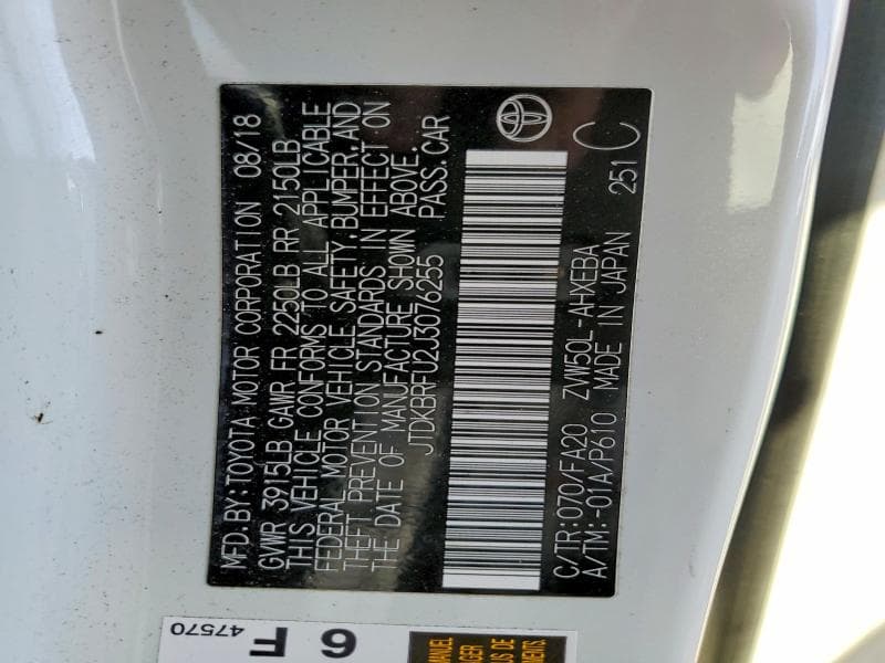 2018 TOYOTA PRIUS ONE 13