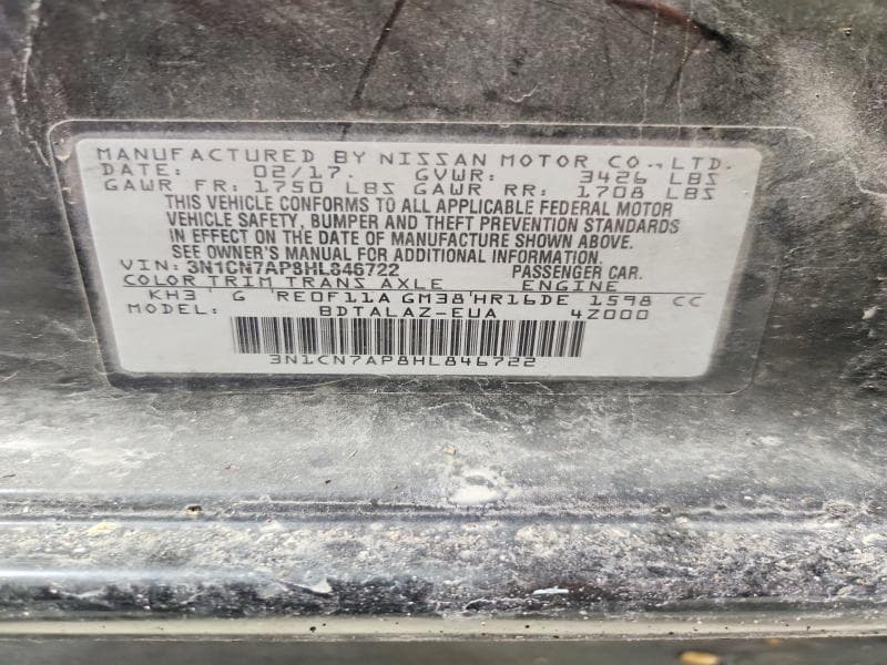 2017 NISSAN VERSA 1.6 S PLUS 12