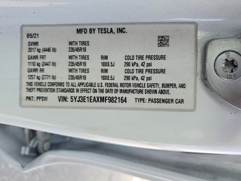 2021 TESLA MODEL 3 12