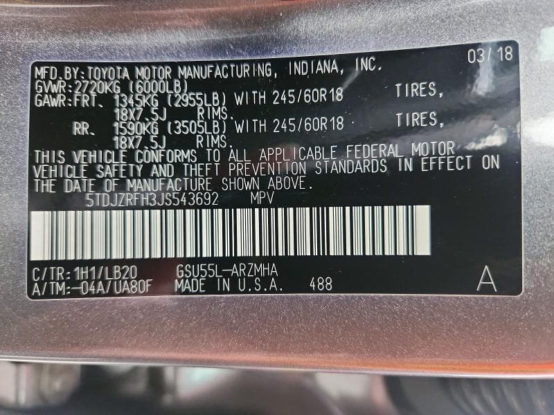 2018 TOYOTA HIGHLANDER XLE 13