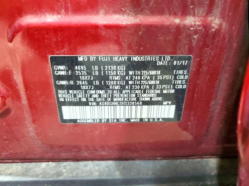 2017 SUBARU OUTBACK 2.5I LIMITED 13