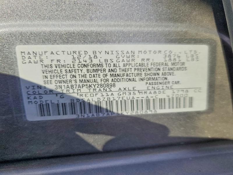 2019 NISSAN SENTRA SV 12