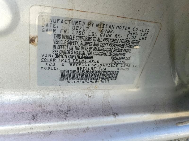 2017 NISSAN VERSA 1.6 S 12