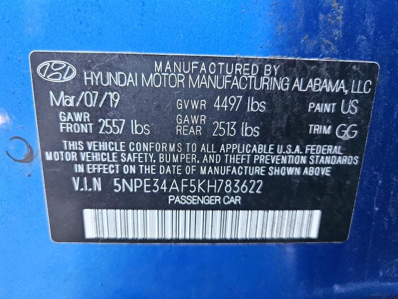 2019 HYUNDAI SONATA SEL 12