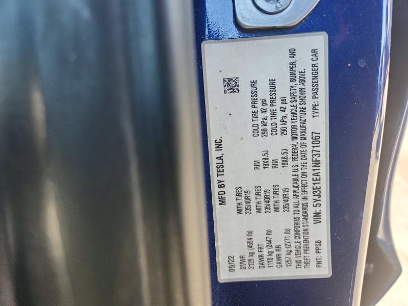 2022 TESLA MODEL 3 12