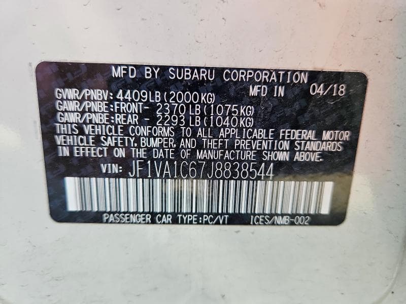 2018 SUBARU WRX PREMIUM 12