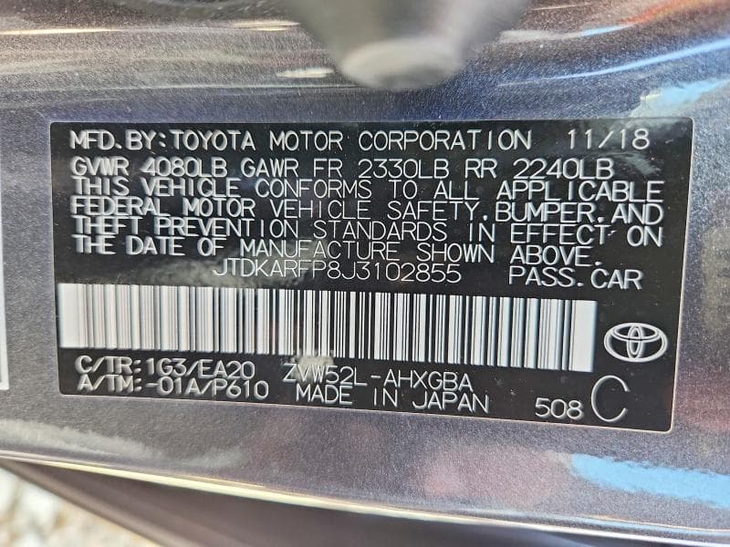 2018 TOYOTA PRIUS PRIME PREMIUM 12