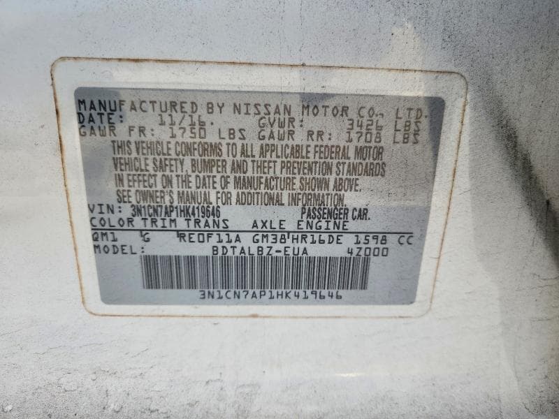 2017 NISSAN VERSA 1.6 SV 13
