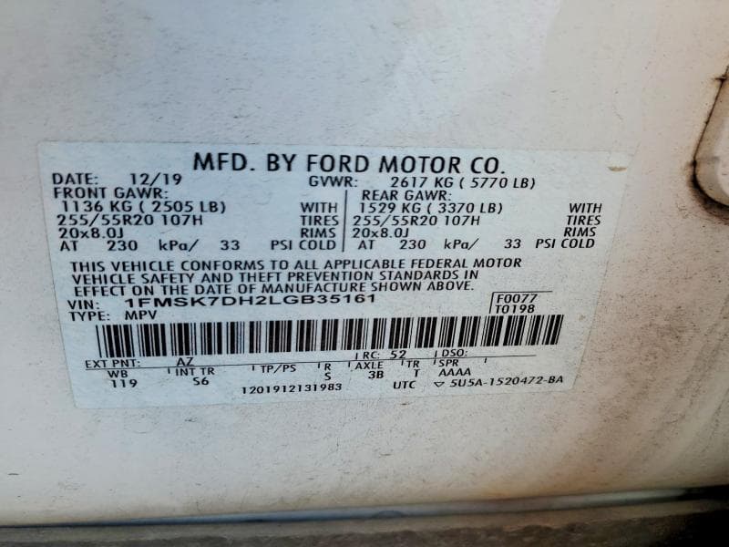 2020 FORD EXPLORER XLT 14