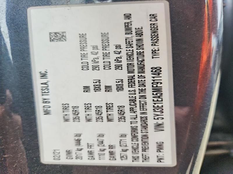 2021 TESLA MODEL 3 13