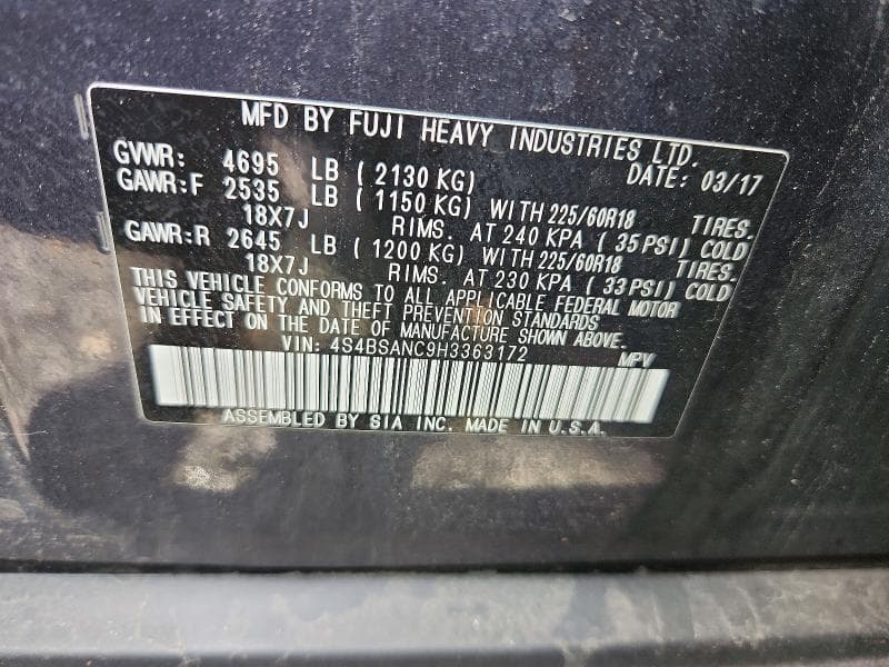 2017 SUBARU OUTBACK 2.5I LIMITED 12