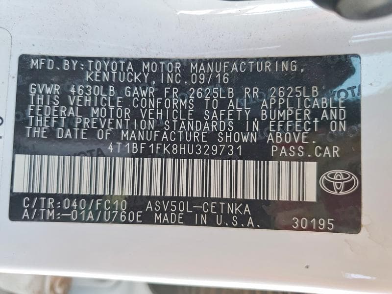 2017 TOYOTA CAMRY LE 12