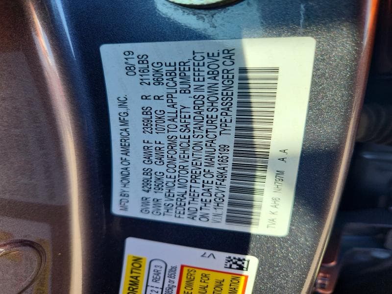 2019 HONDA ACCORD EX 12