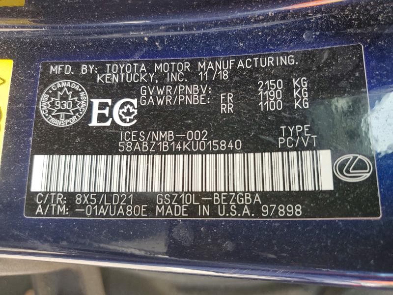 2019 LEXUS ES 350 12