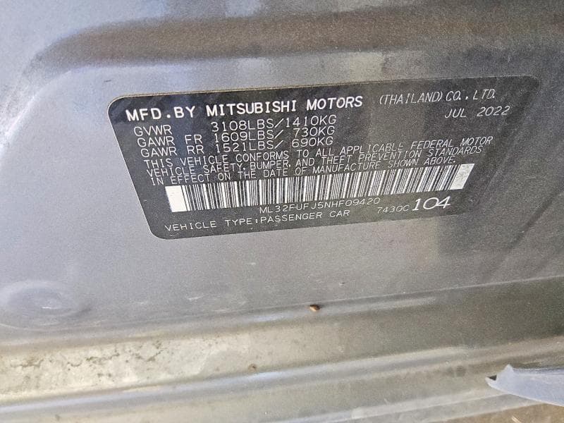 2022 MITSUBISHI MIRAGE G4 ES 12