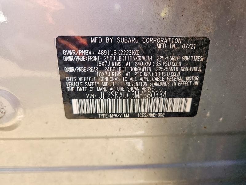 2021 SUBARU FORESTER LIMITED 12
