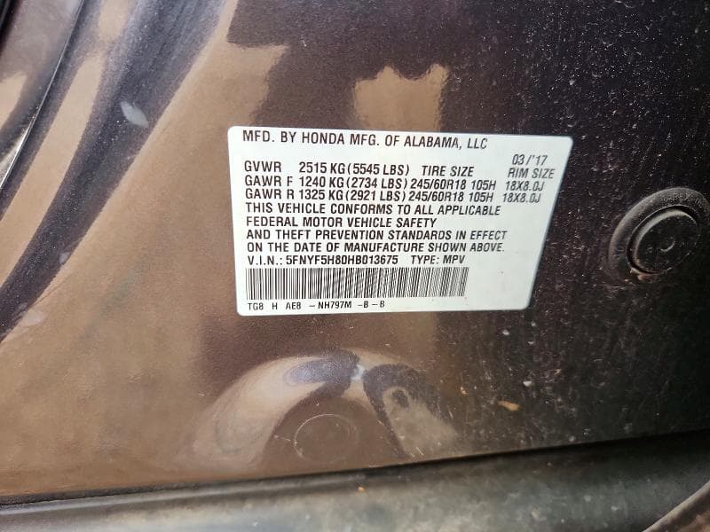 2017 HONDA PILOT EXL 13