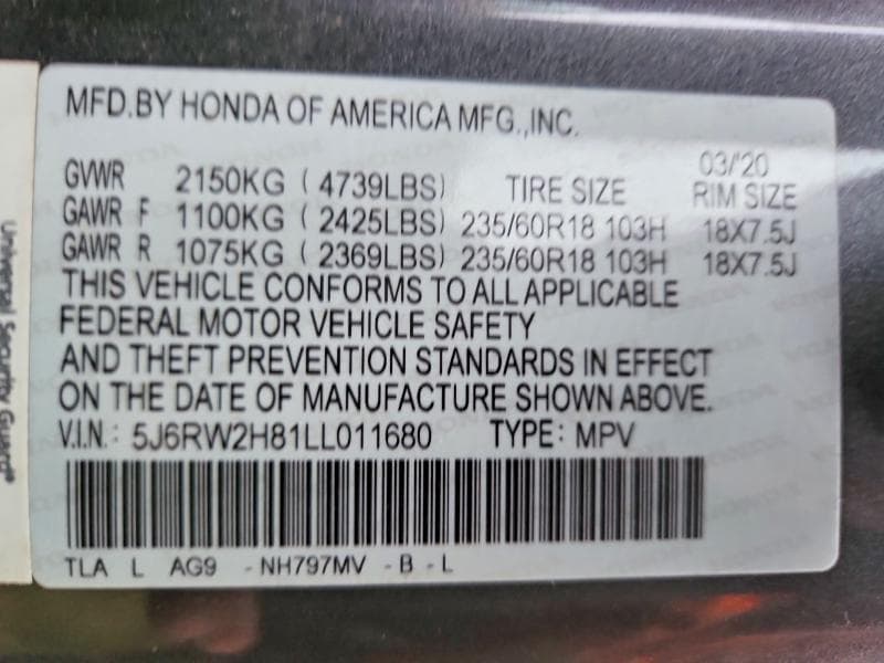 2020 HONDA CR-V EXL 14
