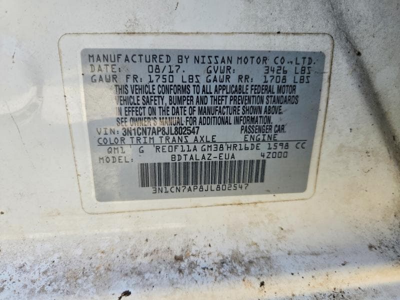 2018 NISSAN VERSA S PLUS 12