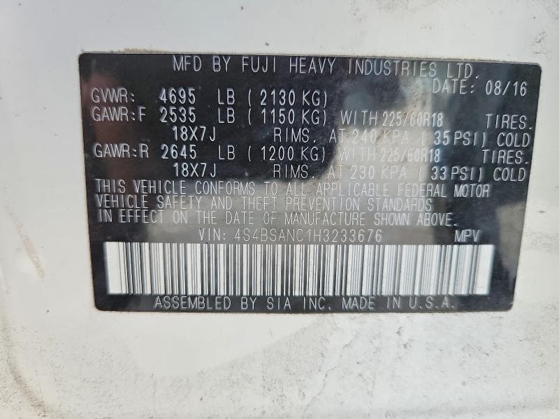 2017 SUBARU OUTBACK 2.5I LIMITED 13