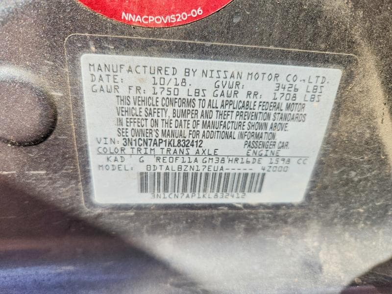 2019 NISSAN VERSA SV 13