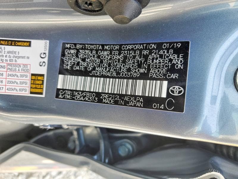 2020 TOYOTA COROLLA LE 12