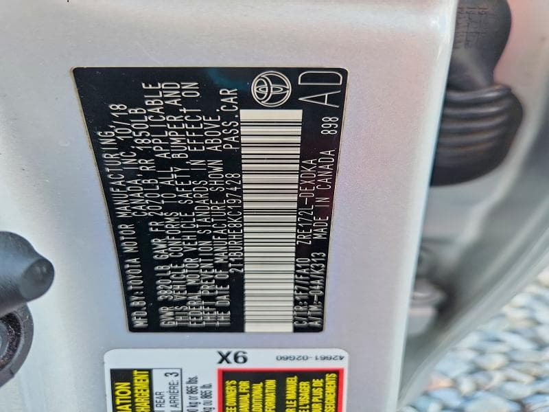 2019 TOYOTA COROLLA L 12