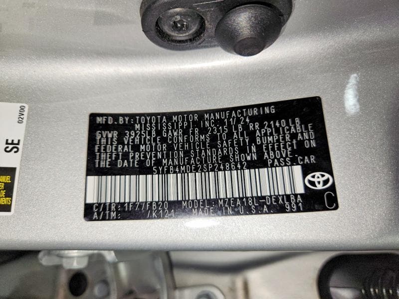 2025 TOYOTA COROLLA LE 12