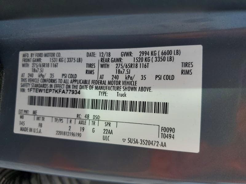 2019 FORD F150 SUPERCREW 12