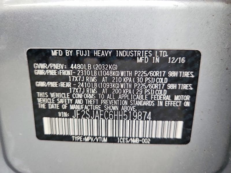 2017 SUBARU FORESTER 2.5I PREMIUM 13