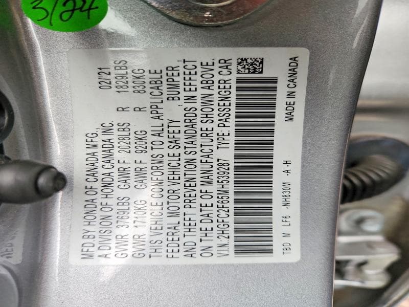 2021 HONDA CIVIC LX 12