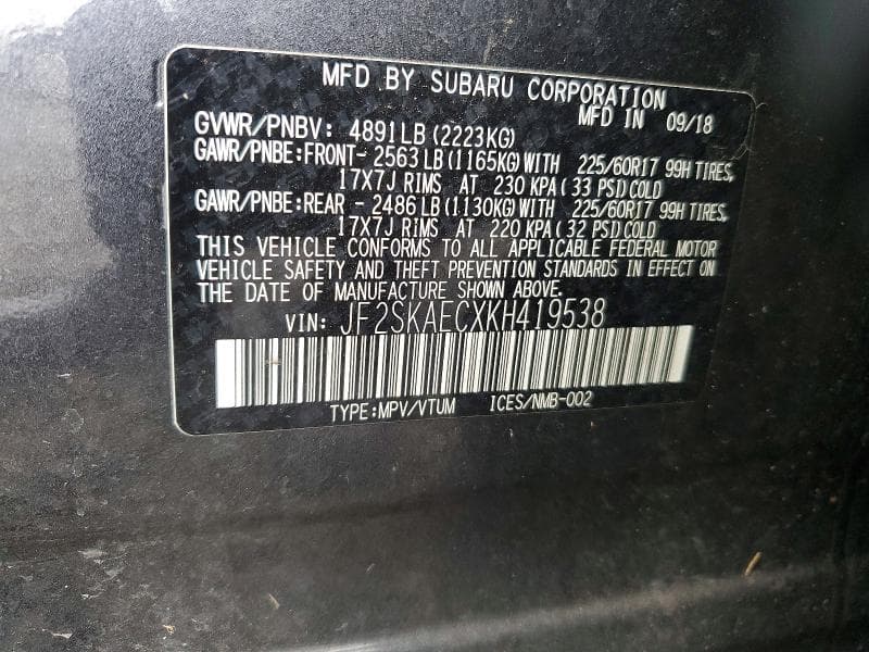 2019 SUBARU FORESTER PREMIUM 14