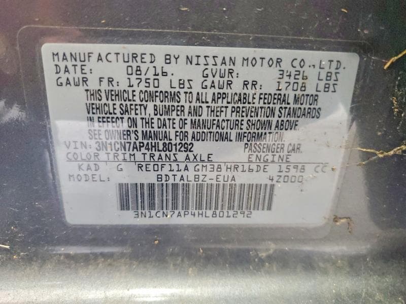 2017 NISSAN VERSA 1.6 S 12