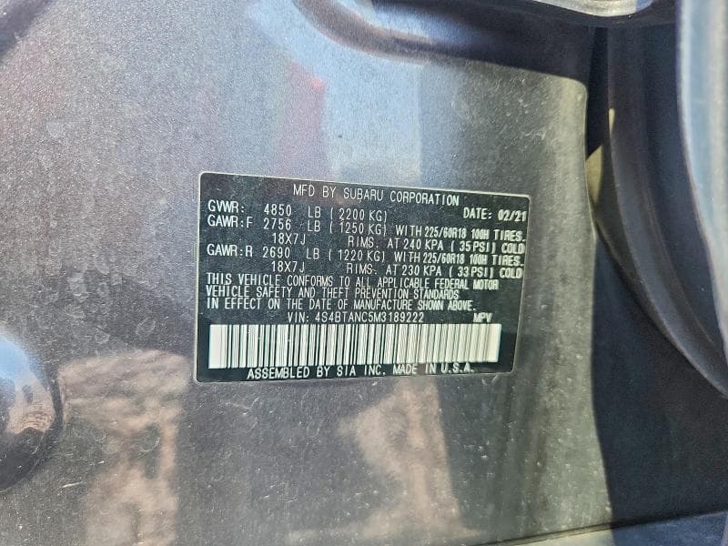 2021 SUBARU OUTBACK LIMITED 12