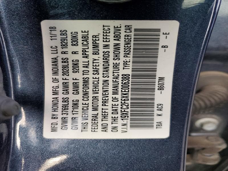 2019 HONDA CIVIC LX 13