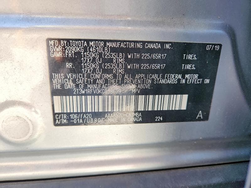 2019 TOYOTA RAV4 XLE 12