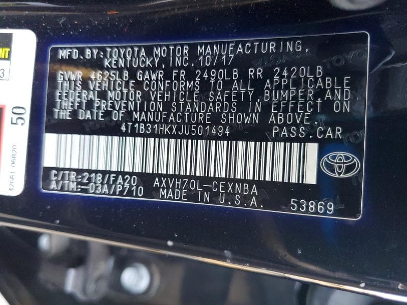 2018 TOYOTA CAMRY LE 13