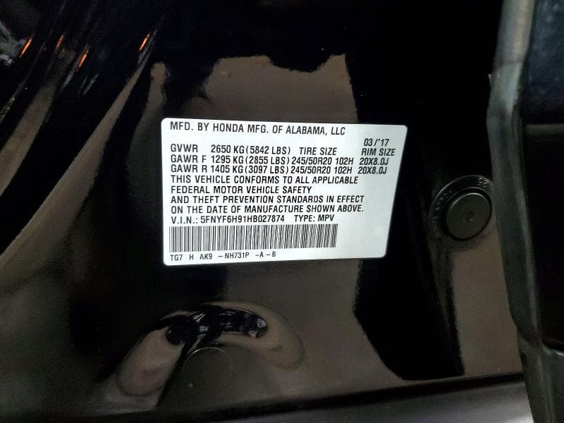 2017 HONDA PILOT TOURING 13