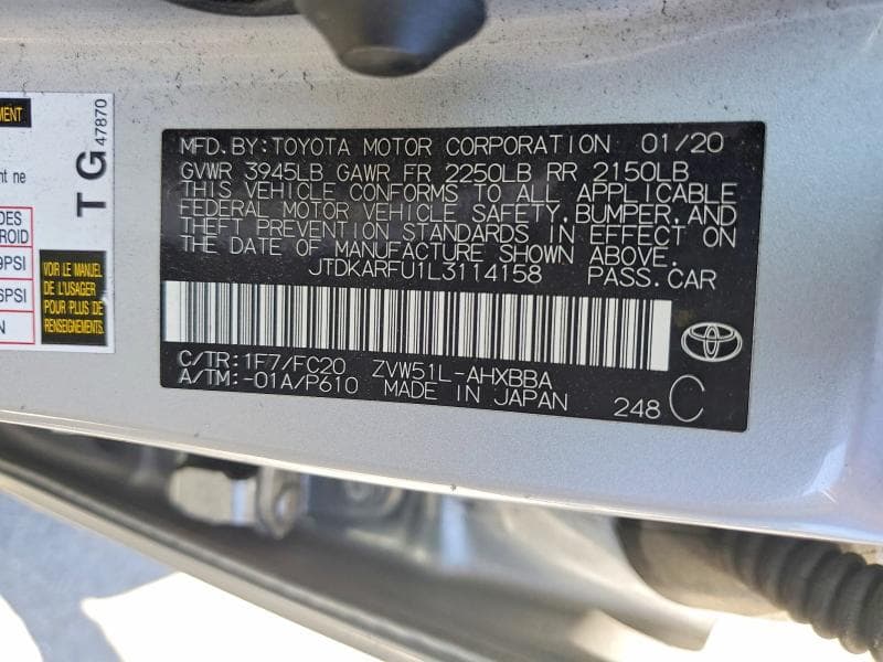 2020 TOYOTA PRIUS L ECO 13