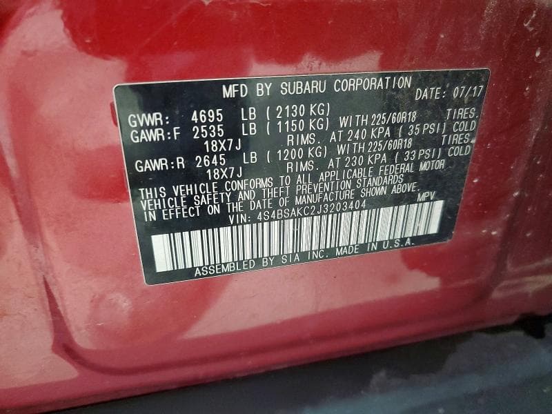 2018 SUBARU OUTBACK 2.5I LIMITED 13