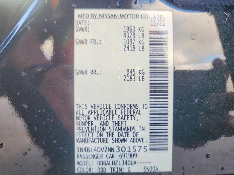 2022 NISSAN ALTIMA SV 12