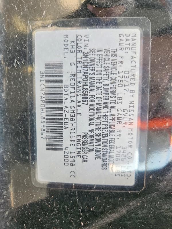 2017 NISSAN VERSA 1.6 S PLUS 12